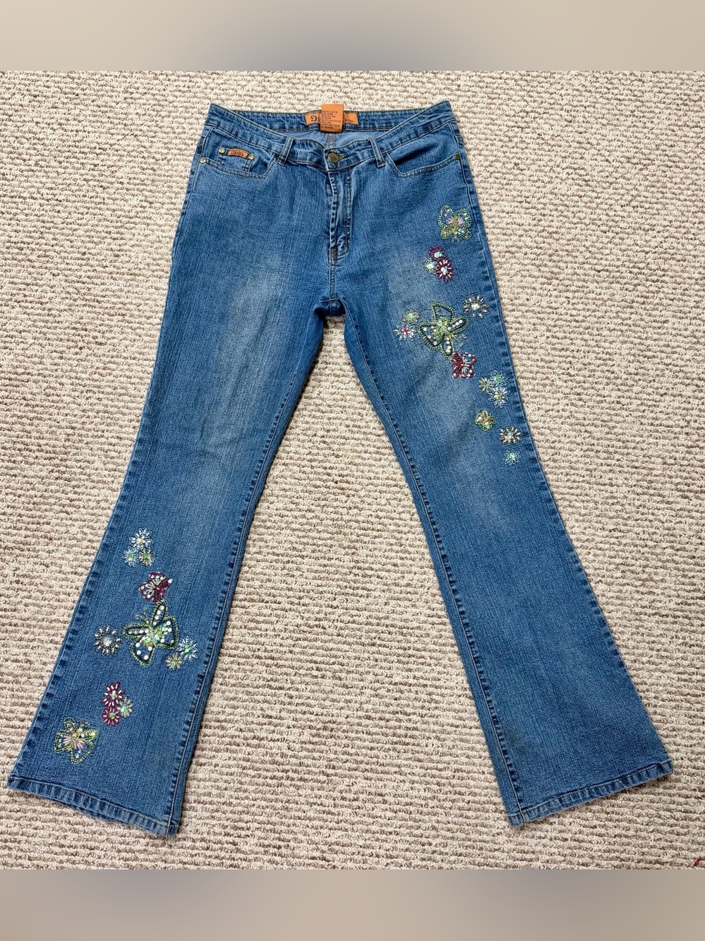 Vintage Daniel Floral Embellished Jeans Women 14/16 Bead Bootcut Y2K Boho Denim